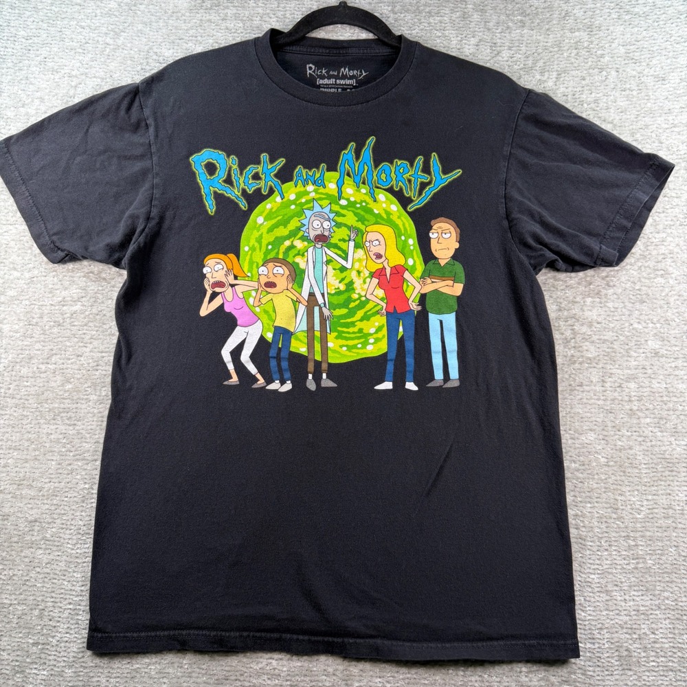 Ripple Junction Rick and Morty Portal Graphic Tee 100% Cotton M Black Cartoon